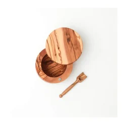 Salzbehälter m .Deckel und Löffel Olivenholz<Berard Discount