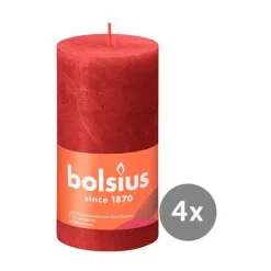 4er Pack Stumpenkerze 130/68 Rustik Shine zartes rot 41<Bolsius Best