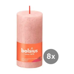 Bolsius Weihnachtskerzen|8er Pack Stumpenkerze 100/50 Rustik Shine nebliges rosa 04