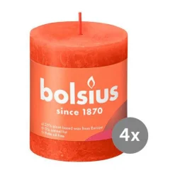 Bolsius Weihnachtskerzen|4er Pack Stumpenkerze 80/68 Rustik Shine herbstliches orange 35