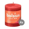 Bolsius Weihnachtskerzen|4er Pack Stumpenkerze 80/68 Rustik Shine zartes rot 41