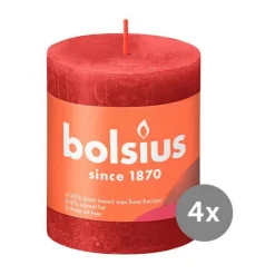 Bolsius Weihnachtskerzen|4er Pack Stumpenkerze 80/68 Rustik Shine zartes rot 41