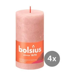 Bolsius Weihnachtskerzen|4er Pack Stumpenkerze 130/68 Rustik Shine nebliges rosa 04