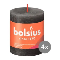 Bolsius Weihnachtskerzen|4er Pack Stumpenkerze 80/68 Rustik Shine stürmisches grau 31
