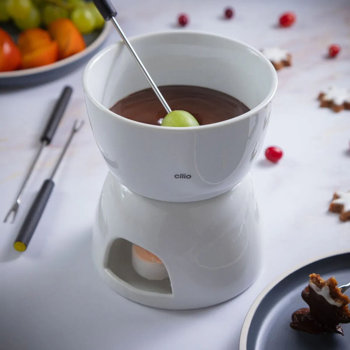 Cilio Kochwelt Entdecken|Fondue|Schokoladenfondue-Set 6-tlg. Classic weiß