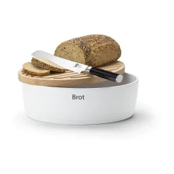 Continenta Brotbacken|Brotkästen & Brotkörbe|Brottopf mit Holzdeckel 30x23x13 cm weiß