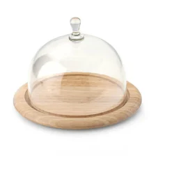 Käseglocke 2 tlg. Holz / Glas 20cm H 14cm<Continenta New