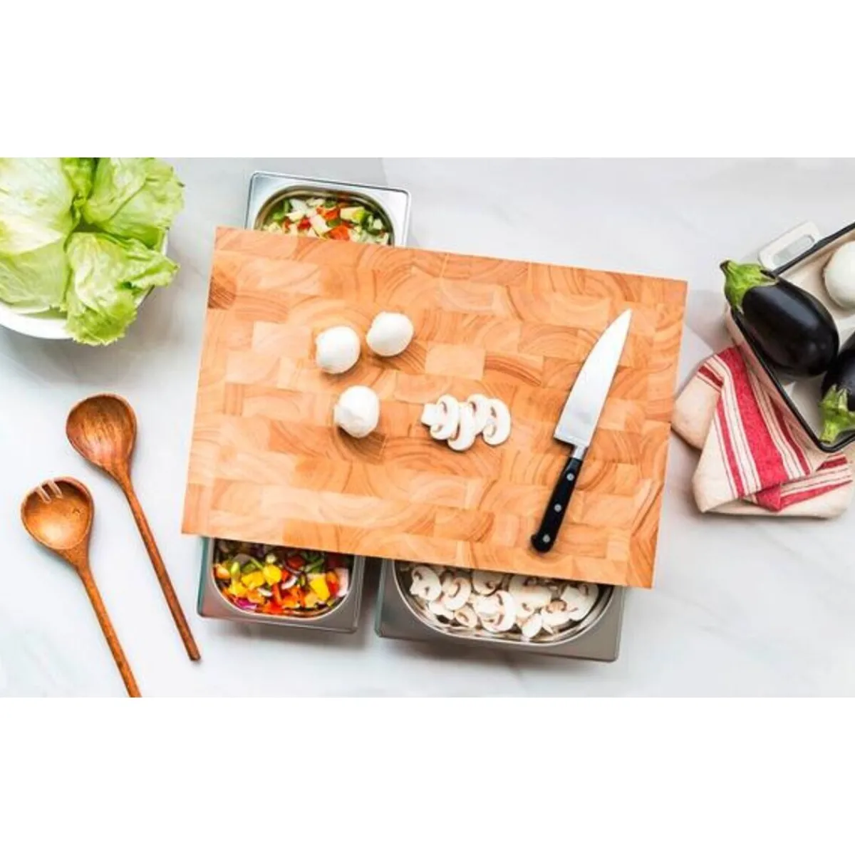 Continenta Pilzküche|Einmachen & Fermentieren|Multifunktionsbrett 50x33x8 cm Gummibaum-Stirnholz