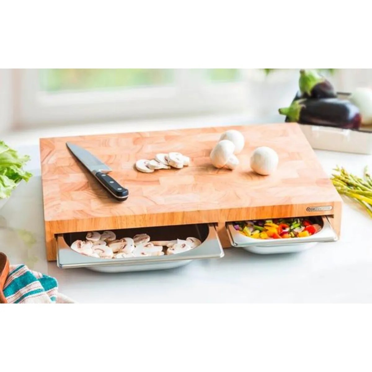 Continenta Pilzküche|Einmachen & Fermentieren|Multifunktionsbrett 50x33x8 cm Gummibaum-Stirnholz