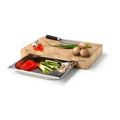 Continenta Fermentieren|Schneidebretter Aus Holz|Schneidebrett Stirnholz m. Edelstahl Schublade 48x32,5x6,5cm