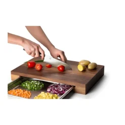 Continenta Messer & Co. Entdecken|Schneidebrett Walnuss m. Edelstahl Schublade 48 x 32,5 x 6 cm
