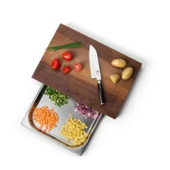 Continenta Schneidebretter Aus Holz|Schneidebrett Walnuss m. Edelstahl Schublade 48 x 32,5 x 6 cm