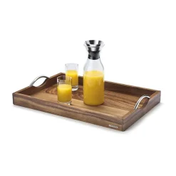 Tablett m. Metallgriffen Akazie geölt 53 x 36 x 5 cm<Continenta Best