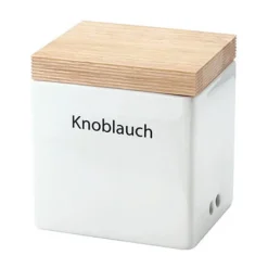 Vorratsdose Knoblauch Keramik m. Holzdeckel 14x12x15,5cm<Continenta Online