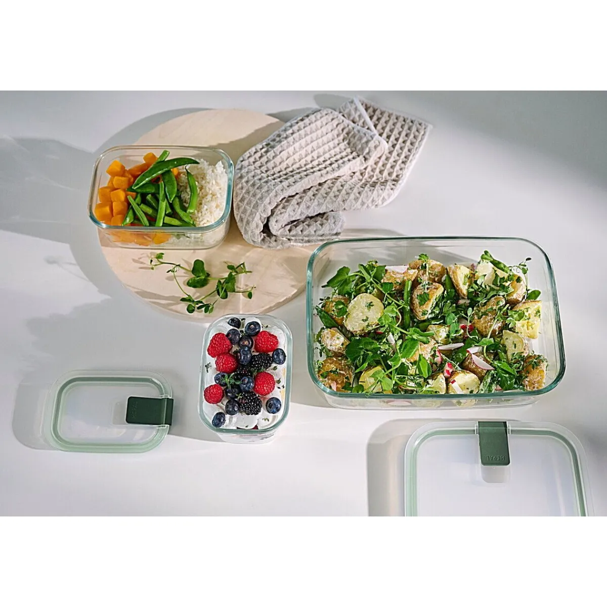 Mepal Meal Prep|Glas Frischhaltedose 0,7 l EasyClip Nordic Sage
