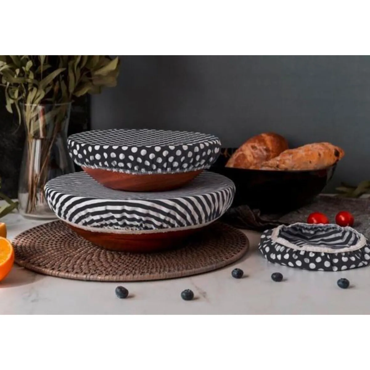 Textildeckel 3er Set schwarz/weiß gestreift unbewachst<Nuts Innovations AG Sale