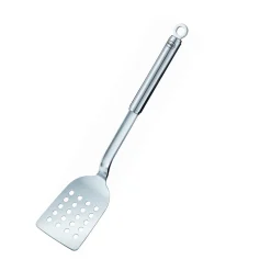 Pfannenschaufel Rundgriff 34,5 cm Edelstahl gelocht<Rösle Best