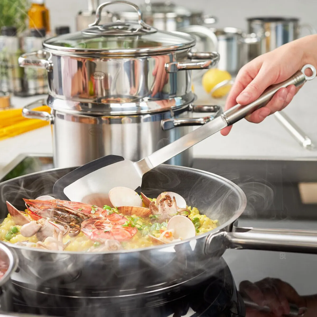 Rösle Messer & Co. Entdecken|Kochbesteck|Pfannenwender Rundgriff mit Silikonrand 35,5cm