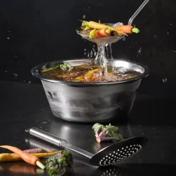 Schaumlöffel flach Rundgriff Grob Edelstahl 12cm<Rösle Discount