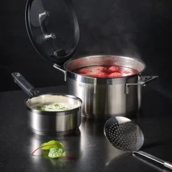 Schaumlöffel flach Rundgriff Grob Edelstahl 12cm<Rösle Discount