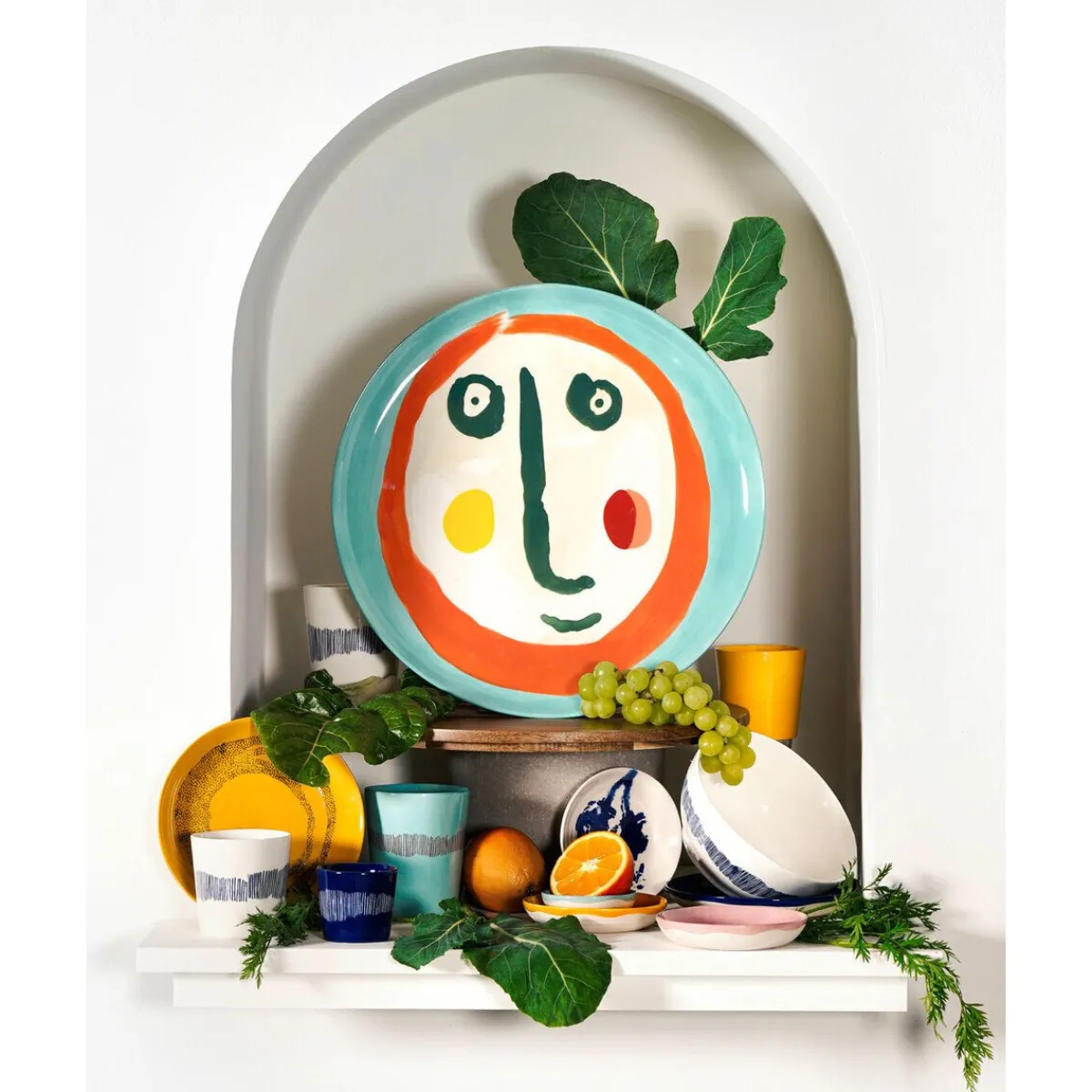 Frühstücksteller mit Gesicht 2 19 cm Feast bunt<Serax