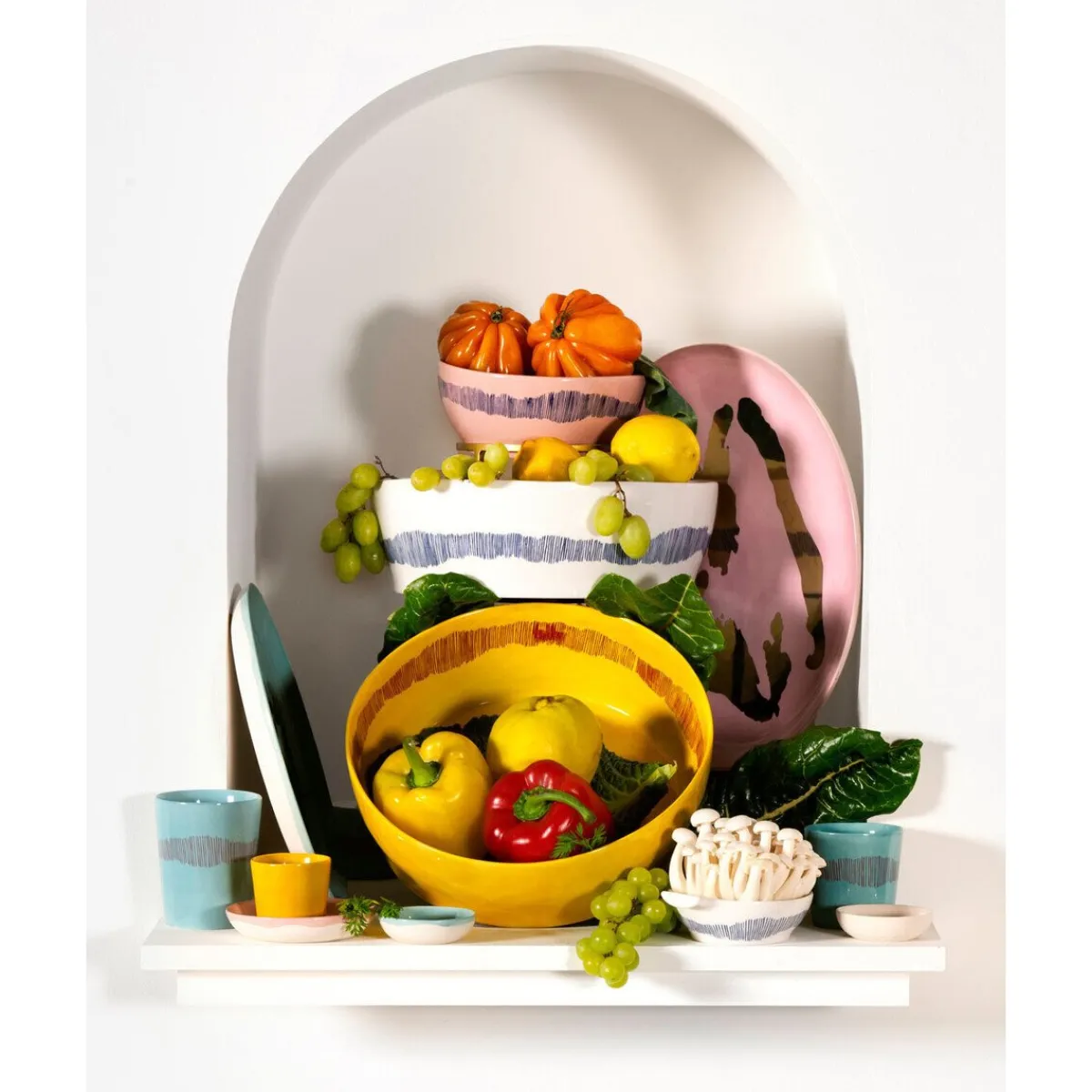 Salatschüssel 28 cm Feast weiß/blaue Streifen<Serax Best