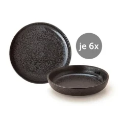 Tischwelt Geschirrsets 6 Personen|Tellersets|Tafel-Set 12-tlg. Java schwarz